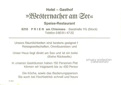 AK / Ansichtskarte Prien_Chiemsee Hotel Gasthof Westernacher Ansicht vom See aus Bootfahren Prien Chiemsee