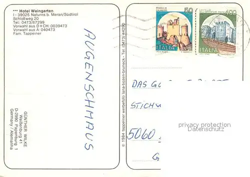 AK / Ansichtskarte Naturns Hotel Weingarten Naturns