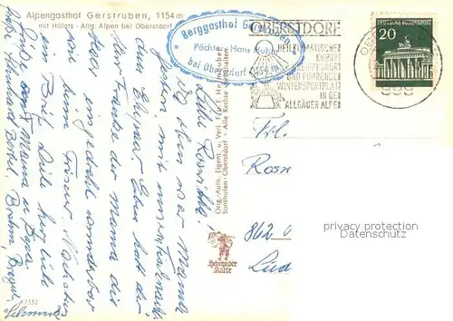 AK / Ansichtskarte Oberstdorf Alpengasthof Gerstruben Alpen Oberstdorf