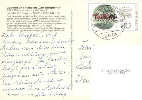 AK / Ansichtskarte Pottenstein_Oberfranken Gasthof Pension Zur Burgruine Aussenansicht m. Umgebung Pottenstein_Oberfranken