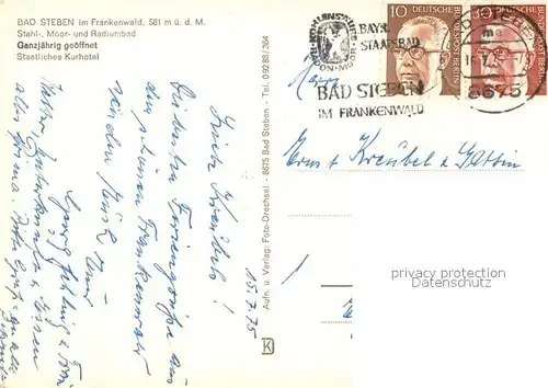 AK / Ansichtskarte Bad_Steben Stahl  Moor  und Radiumbad Aussenansicht Kurhotel Bad_Steben