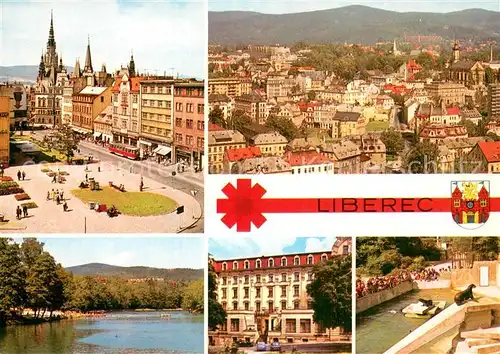 AK / Ansichtskarte Liberec_Reichenberg Platz Innenstadt Rathaus Stadtpanorama Schwimmbad Interhotel Zoo  