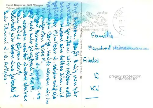 AK / Ansichtskarte Wengen__BE Hotel Berghaus Aussenansicht 
