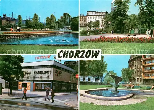 AK / Ansichtskarte Chorzow_Koenigshuette_Oberschlesien Plac Hutnikow Plac 1 Maja Spoldzielczy Dom Handlowy Hutnik Fontanna na skwerze przy ulicy Henryka Sienkiewicza 