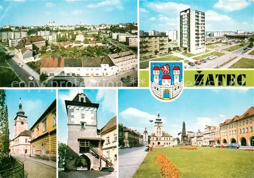 AK / Ansichtskarte Zatec Panorama Nova vystavba Radnice Knezska brana Namesti VRSR zatec