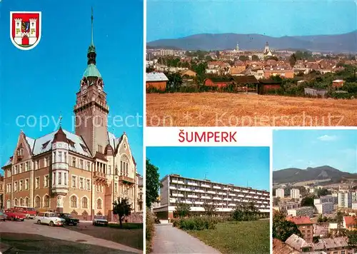 AK / Ansichtskarte Sumperk_Maehrisch_Schoenberg Radnice Celkovy pohled Jesenicka ulice Pohled z veze radnice 