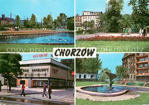 AK / Ansichtskarte Chorzow_Koenigshuette_Oberschlesien Plac Hutnikow Plac 1 Maja Spoldzielczy Dom Handlowy Hutnik Fontanna na skwerze przy ulicy Henryka Sienkiewicza  