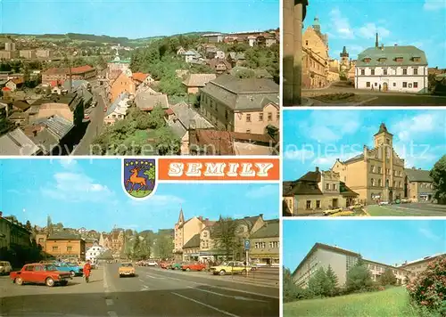 AK / Ansichtskarte Semily Pohled na stred mesta Namesti Klementa Gottwalda Muzeum Budova MNV Skoly nar umelce Ivana Olbrachta Semily