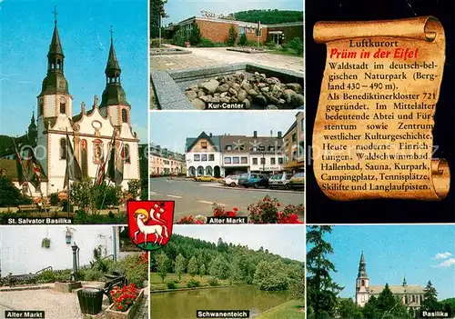 AK / Ansichtskarte Pruem_Eifel St Salvator Basilika Alter Markt Kurcenter Schwanenteich Basilika Pruem_Eifel