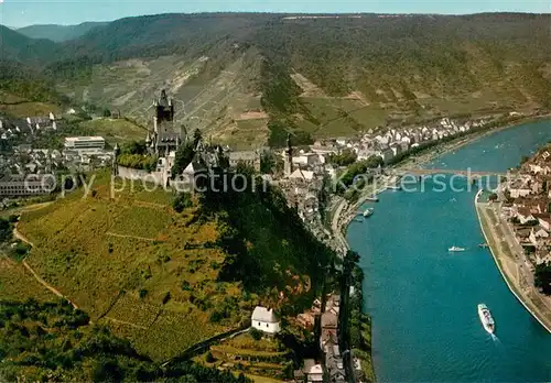 AK / Ansichtskarte Cochem_Mosel Fliegeraufnahme mit Burg Cochem Mosel