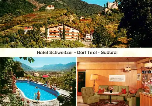 AK / Ansichtskarte Dorf_Tirol Hotel Schweitzer Pool Gastraum Panorama Dorf_Tirol