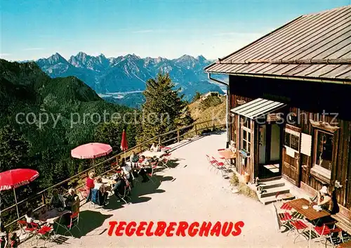 AK / Ansichtskarte Tegelberghaus_1720m_Allgaeu Terrasse mit Tiroler und Allgaeuer Hochgebirge 