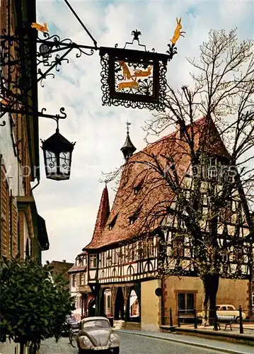 AK / Ansichtskarte Michelstadt Gasthof Drei Hasen mit altem Wirtshausschild Michelstadt