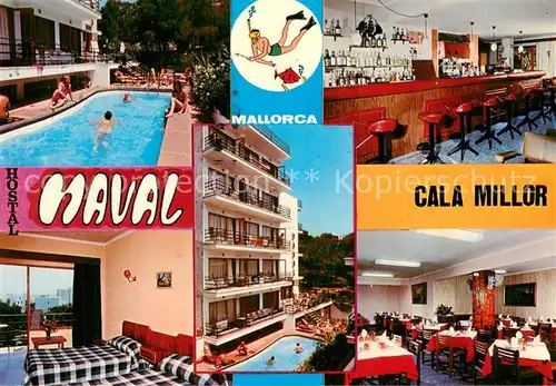 AK / Ansichtskarte Cala_Millor_Mallorca Hostal Maval Pool Zimmer Bar Gastraum Cala_Millor_Mallorca