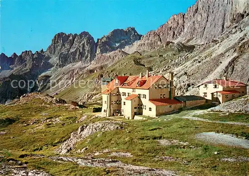 AK / Ansichtskarte Pera_di_Fassa Rifugio del Vajolet verso le Coronelle Gruppo del Catinaccio Dolomiten Berghaus Rosengarten Dolomiten Pera_di_Fassa