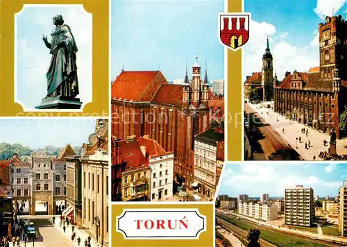 AK / Ansichtskarte Torun_Thorn_Westpreussen Pomnik Mikolaja Kopernika Ratusz Staromiejski Ulica Rozana w glebi Luk Cezara poznobarokowa kamieniczka Osiedle Mlodych 