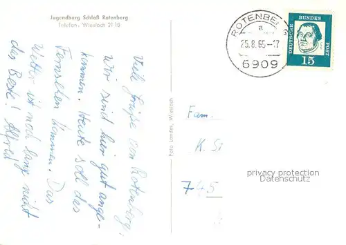 AK / Ansichtskarte Wiesloch Jugendburg Schloss Rotenberg Wiesloch