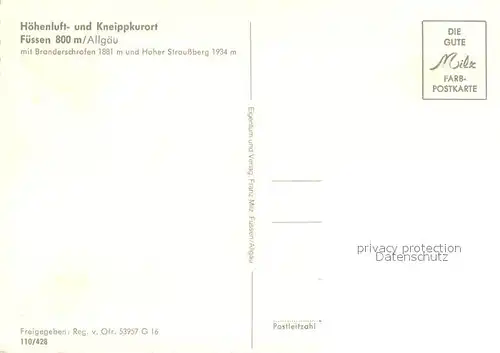 AK / Ansichtskarte Fuessen_Allgaeu mit Branderschrofen und Hoher Straussberg Fuessen Allgaeu