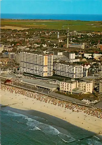 AK / Ansichtskarte Westerland_Sylt Hotels Strand Fliegeraufnahme Westerland_Sylt