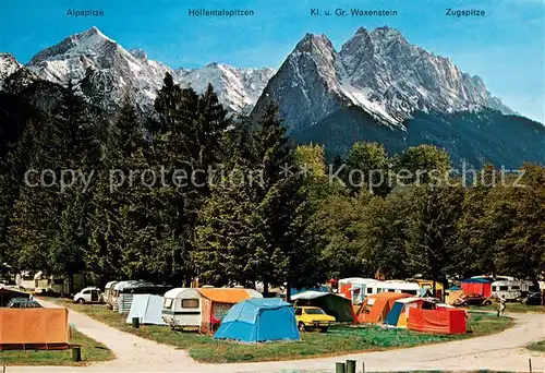 AK / Ansichtskarte Grainau Internationaler Campingplatz Zugspitze mit Alpspitze Hoellentalspitzen Kl und Gr Waxenstein Grainau