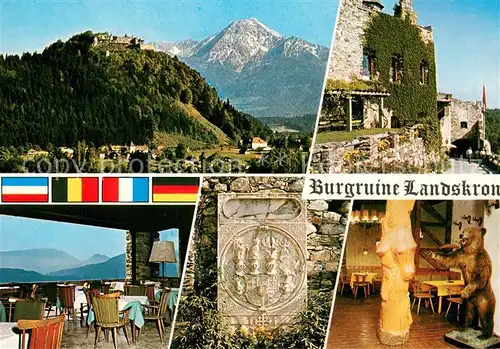 AK / Ansichtskarte Villach_Kaernten Panorama Burgruine Landskron am Ossiachersee Cafe Restaurant Burgruine Turmsaal Grabstein des Barth Khevenhueller Baerenstueberl Villach_Kaernten