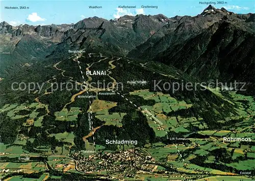AK / Ansichtskarte Schladming_Obersteiermark Fliegeraufnahme mit Rohrmoos und Planei Dachstein Tauern Region Schladming_Obersteiermark