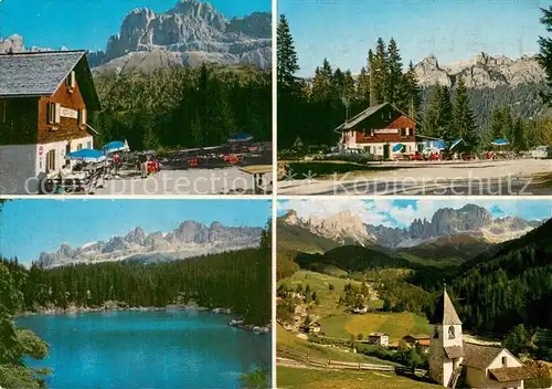 AK / Ansichtskarte Karerpass_Suedtirol Restaurant Nigerhuette Panorama Kirche Karersee Karerpass Suedtirol