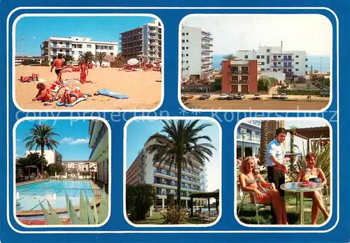 AK / Ansichtskarte Pineda_de_Mar Strandpartie Hotel Sorrabona Pool Gartenterrasse Pineda_de_Mar