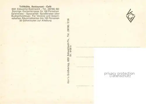 AK / Ansichtskarte Eckweiler_Bad_Sobernheim Trifthuette Restaurant Fliegeraufnahme Grillstelle Eckweiler_Bad_Sobernheim
