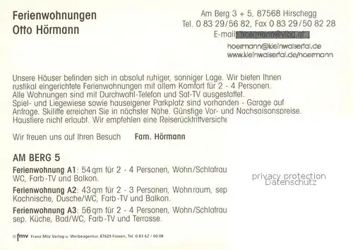 AK / Ansichtskarte Hirschegg_Kleinwalsertal_Vorarlberg Ferienwohnungen Hoermann Gaststube Zimmer Hirschegg_Kleinwalsertal