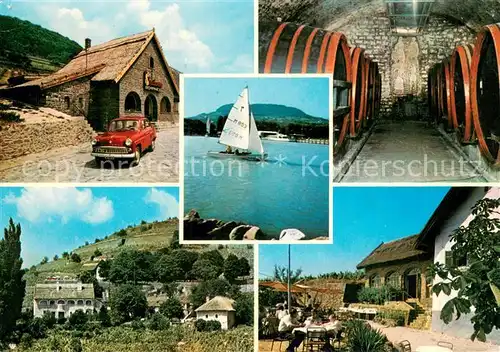 AK / Ansichtskarte Badacsony_HU Gasthaus Weinkeller Segelboot Panorama Terrasse 