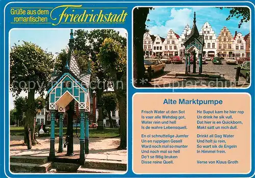 AK / Ansichtskarte Friedrichstadt_Eider Alter Marktbrunnen mit Versen von Klaus Groth  Friedrichstadt_Eider