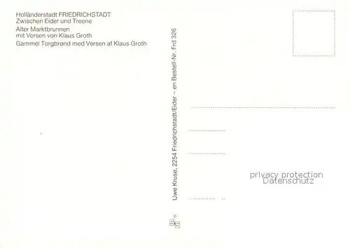 AK / Ansichtskarte Friedrichstadt_Eider Alter Marktbrunnen mit Versen von Klaus Groth  Friedrichstadt_Eider