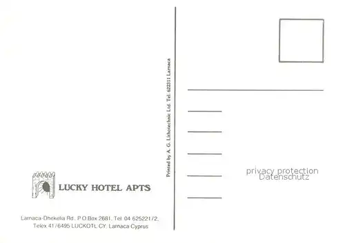 AK / Ansichtskarte Larnaca Lucky Hotel Apts Rezeption Pool Larnaca