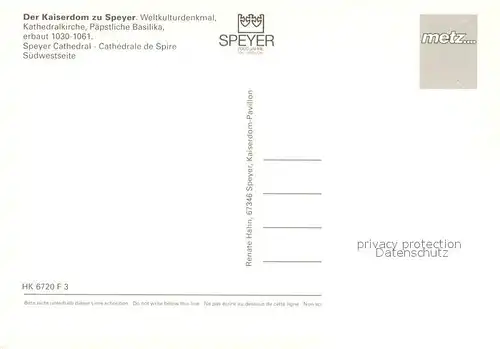 AK / Ansichtskarte Speyer_Rhein Der Kaiserdom Kathedralkirche Paepstliche Basilika  Speyer Rhein