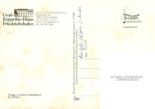 AK / Ansichtskarte Friedrichshafen_Bodensee Graf Zeppelin Haus Fliegeraufnahme Friedrichshafen Bodensee