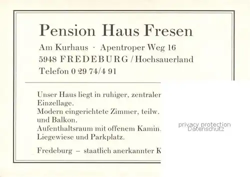 AK / Ansichtskarte Fredeburg_Schmallenberg Pension Haus Fresen  Fredeburg_Schmallenberg