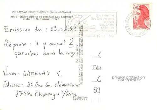 AK / Ansichtskarte Champagne sur Seine Divers aspects du gymnase Leo Lagrange et du CES Fernand Gregh Champagne sur Seine