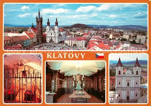 AK / Ansichtskarte Klatovy_Klattau_CZ Panorama Katakomben Jesuitenkirche Barockapotheke Zum Weissen Einhorn St Laurentiuskirche 