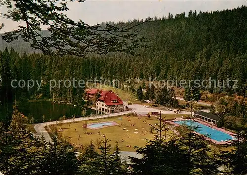 AK / Ansichtskarte Freudenstadt Langenwaldsee mit Waldschwimmbad Hotel Cafe Restaurant Freudenstadt