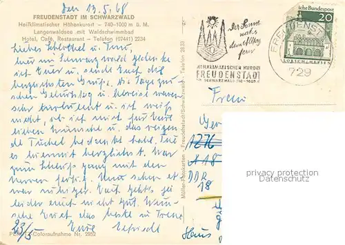 AK / Ansichtskarte Freudenstadt Langenwaldsee mit Waldschwimmbad Hotel Cafe Restaurant Freudenstadt