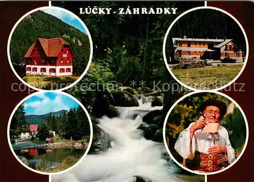 AK / Ansichtskarte Nizke_Tatry_Slovakia Demaenovska dolina Elektrikarskachata Baca na Luckach Potok pod Zahradkami Chata Zahradky Chata Lucky 