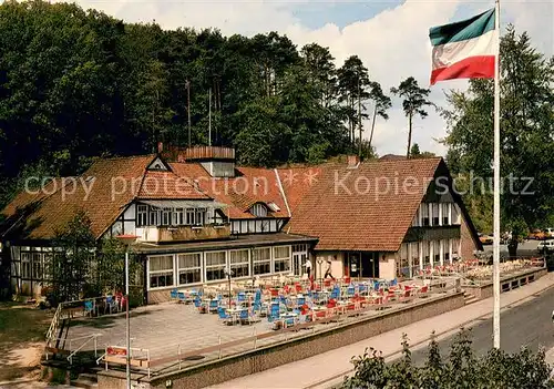 AK / Ansichtskarte Hitzacker_Elbe Hotel Restaurant Waldfrieden Terrasse Hitzacker Elbe