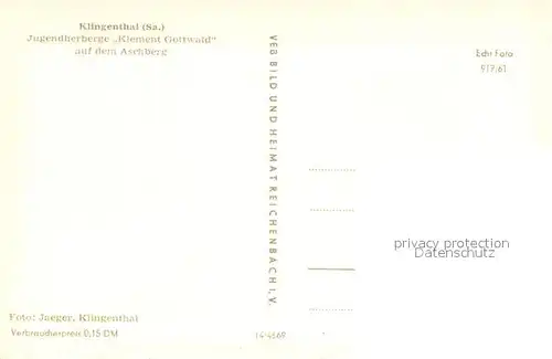 AK / Ansichtskarte Klingenthal_Vogtland Jugendherberge Klement Gottwald Aschberg Winter Klingenthal_Vogtland