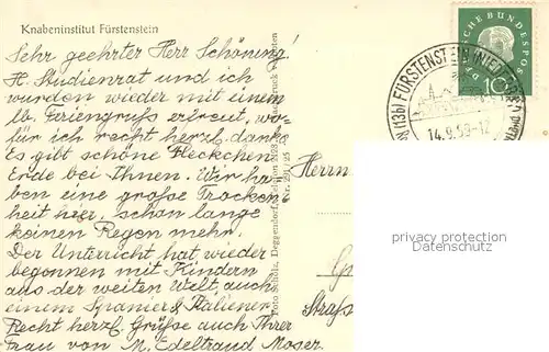 AK / Ansichtskarte Fuerstenstein_Niederbayern Knabeninstitut Altar  Fuerstenstein_Niederbayern