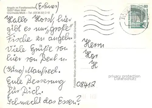 AK / Ansichtskarte Gruenheide_Mark Forellenanalge Klein Wall Weiher Gruenheide Mark