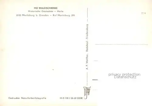 AK / Ansichtskarte Moritzburg_Sachsen HO Waldschaenke Halle Moritzburg Sachsen