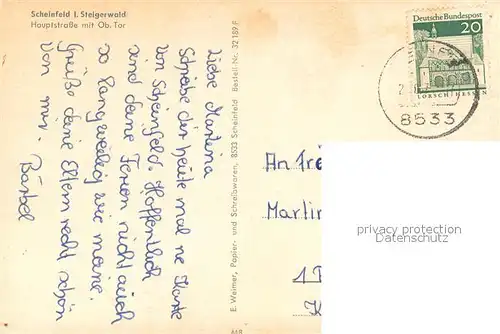 AK / Ansichtskarte Scheinfeld Hauptstrasse mit Ob. Tor Scheinfeld