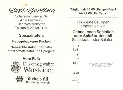 AK / Ansichtskarte Erwitte Cafe Gerling Informationen Erwitte