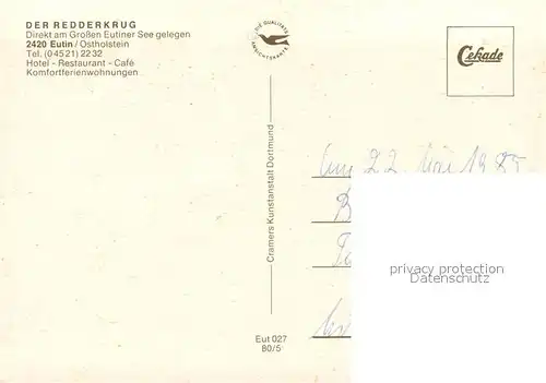 AK / Ansichtskarte Eutin Restaurant Der Redderkrug eutiner See Segelboot Eutin